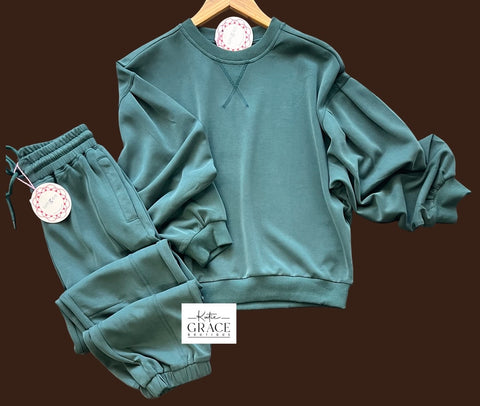 "Lydia" Cupro Matching Separates, Teal - The Katie Grace Boutique