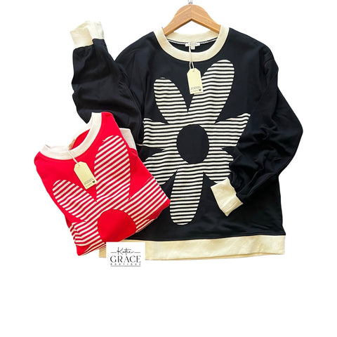 "Layla" Flower Pullover, 2 colors - The Katie Grace Boutique