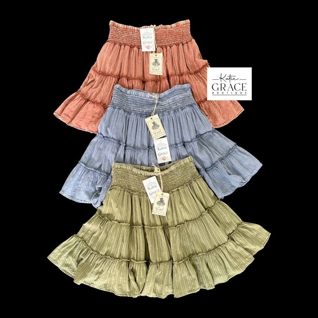 "Jamie" Smocked Waist Skirt - The Katie Grace Boutique