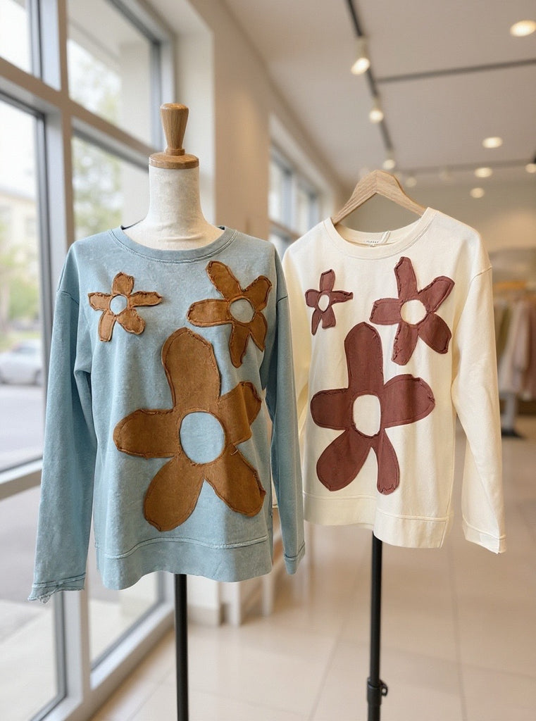"Daisy" Applique Flower Top - The Katie Grace Boutique