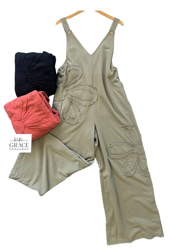 "Venice" Applique' Floral Jumpsuit, 3 colors - The Katie Grace Boutique