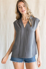 "Nora" V Neck Blouse - The Katie Grace Boutique