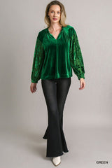 RESTOCKED!  "Brittani" Velvet Blouse - The Katie Grace Boutique