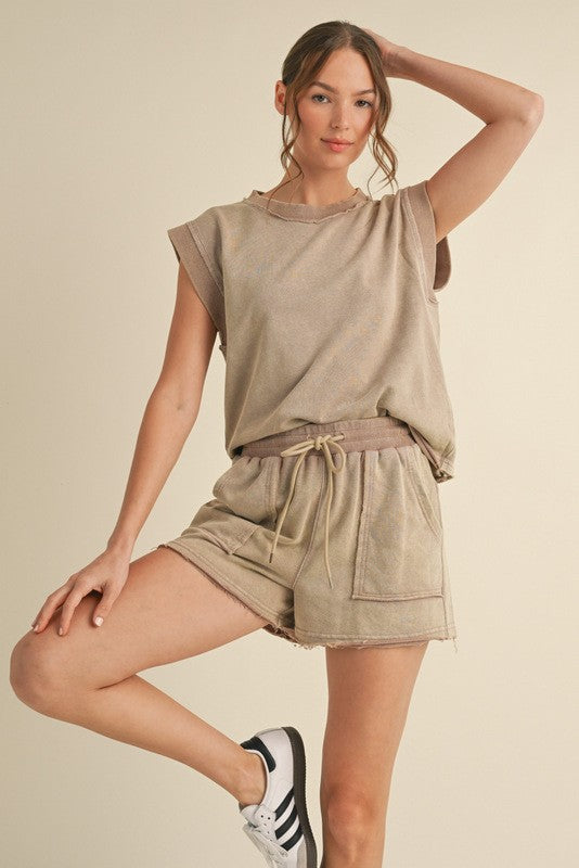 "Lorna" Mineral Washed Separates, Khaki - The Katie Grace Boutique