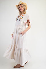 "Pollyana" Embroidered Dress, Cream - The Katie Grace Boutique
