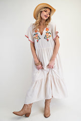 "Pollyana" Embroidered Dress, Cream - The Katie Grace Boutique