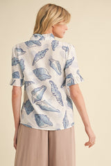 "Sarah" Shell Motif Blouse - The Katie Grace Boutique
