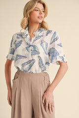 "Sarah" Shell Motif Blouse - The Katie Grace Boutique
