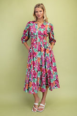 "Carmen" Floral Midi Dress - The Katie Grace Boutique