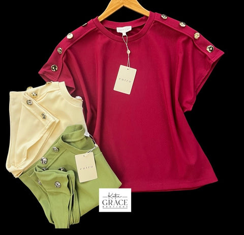 "Kellie" Decorative Button Shirt, 3 colors - The Katie Grace Boutique