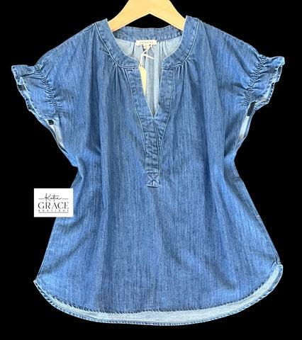 "Reese" Chambray Top - The Katie Grace Boutique