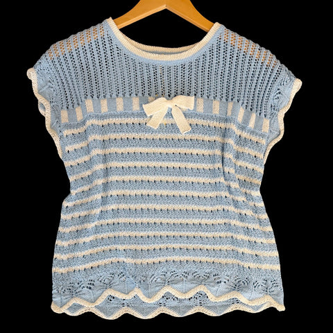 "Blaire" Crochet Sweater, Blue - The Katie Grace Boutique