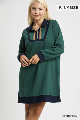 "Tabitha" Waffle Knit Zip Collar Dress, Plus - The Katie Grace Boutique