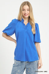 "Alicia" Linen Blend Blouse - The Katie Grace Boutique