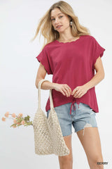 "Sloane" Scalloped Trim and Drawstring, S-2XL - The Katie Grace Boutique