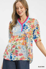 "Shasta" Watercolor Floral Blouse - The Katie Grace Boutique