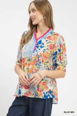 "Shasta" Watercolor Floral Blouse - The Katie Grace Boutique