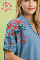 "Tori" Embroidered Denim