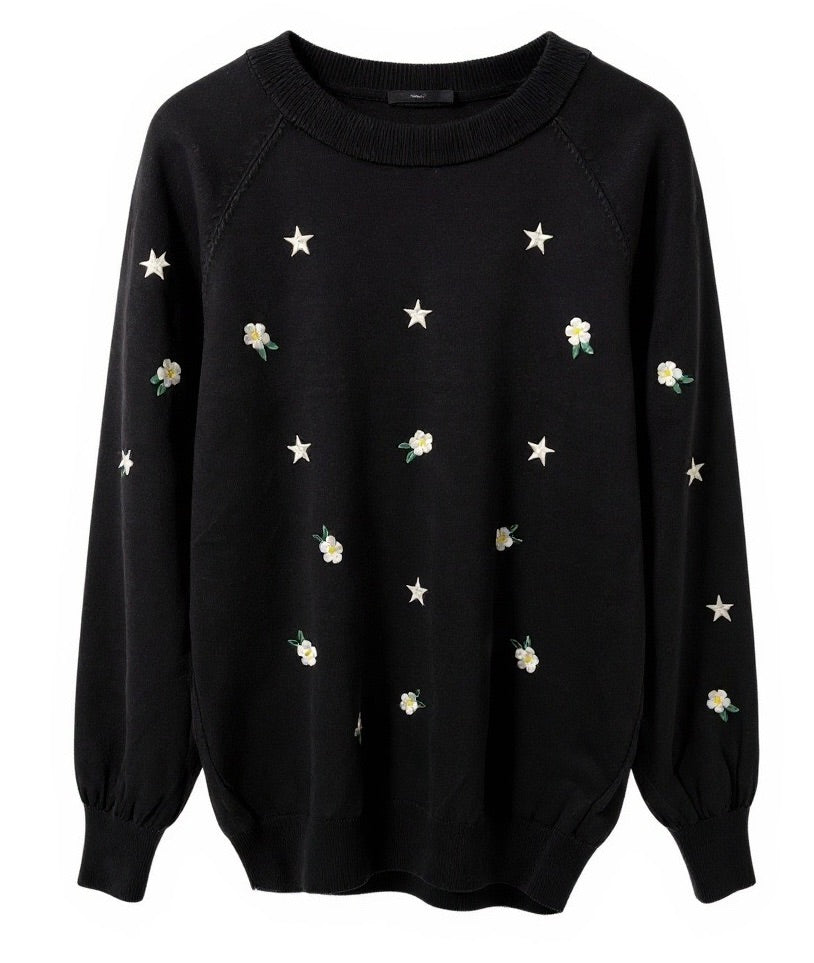 "Eva" Embroidered Sweater - The Katie Grace Boutique