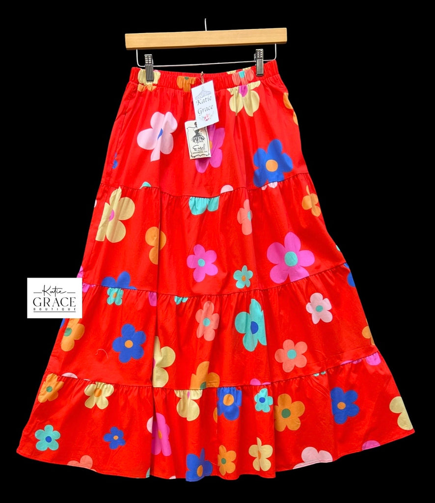 "Eva" Tiered Floral Skirt - The Katie Grace Boutique