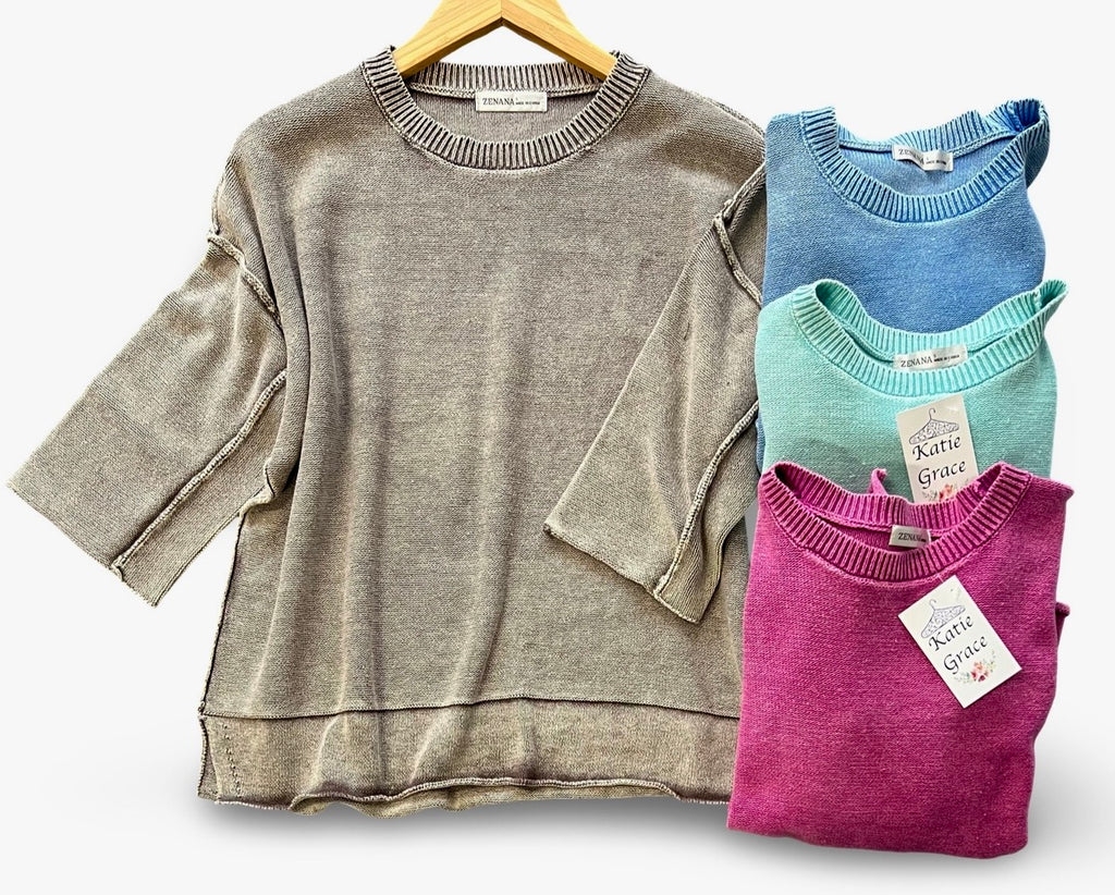 "Jessica" Mineral Washed Sweater , 4 colors - The Katie Grace Boutique