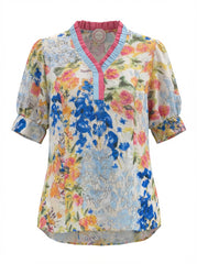 "Shasta" Watercolor Floral Blouse - The Katie Grace Boutique