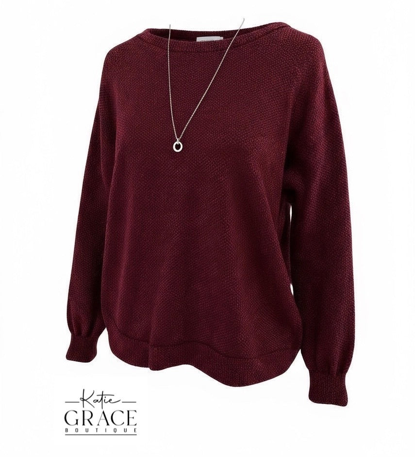 "Tessa" Two Tone Sweater, Wine - The Katie Grace Boutique