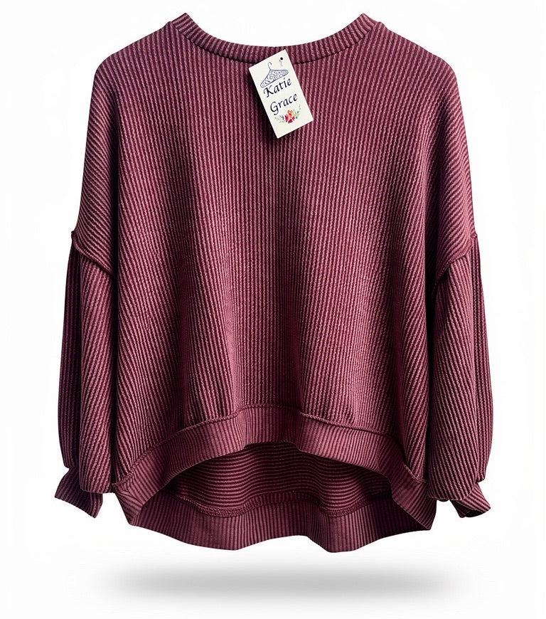 "Alexa" Curly Ribbed Top - The Katie Grace Boutique