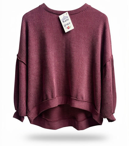 "Alexa" Curly Ribbed Top - The Katie Grace Boutique