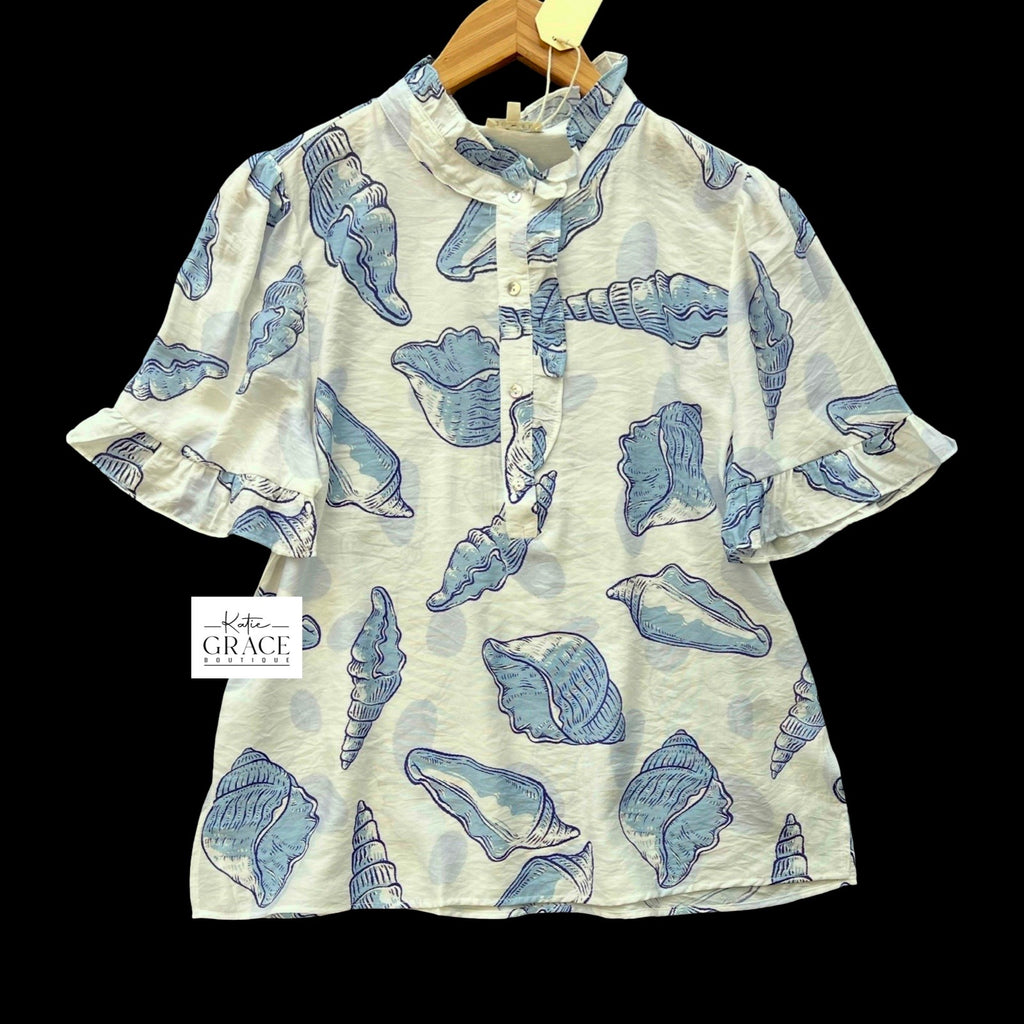 "Sarah" Shell Motif Blouse - The Katie Grace Boutique