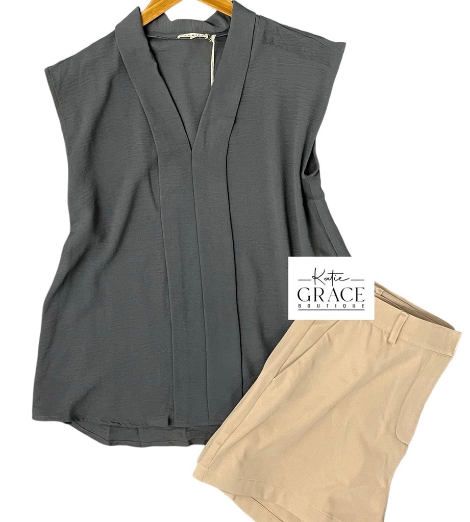 "Nora" V Neck Blouse - The Katie Grace Boutique