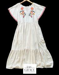"Pollyana" Embroidered Dress, Cream - The Katie Grace Boutique
