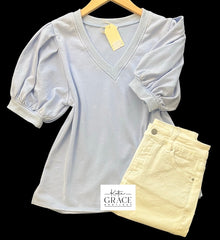 "Savanna" Mineral Washed V neck Top - The Katie Grace Boutique