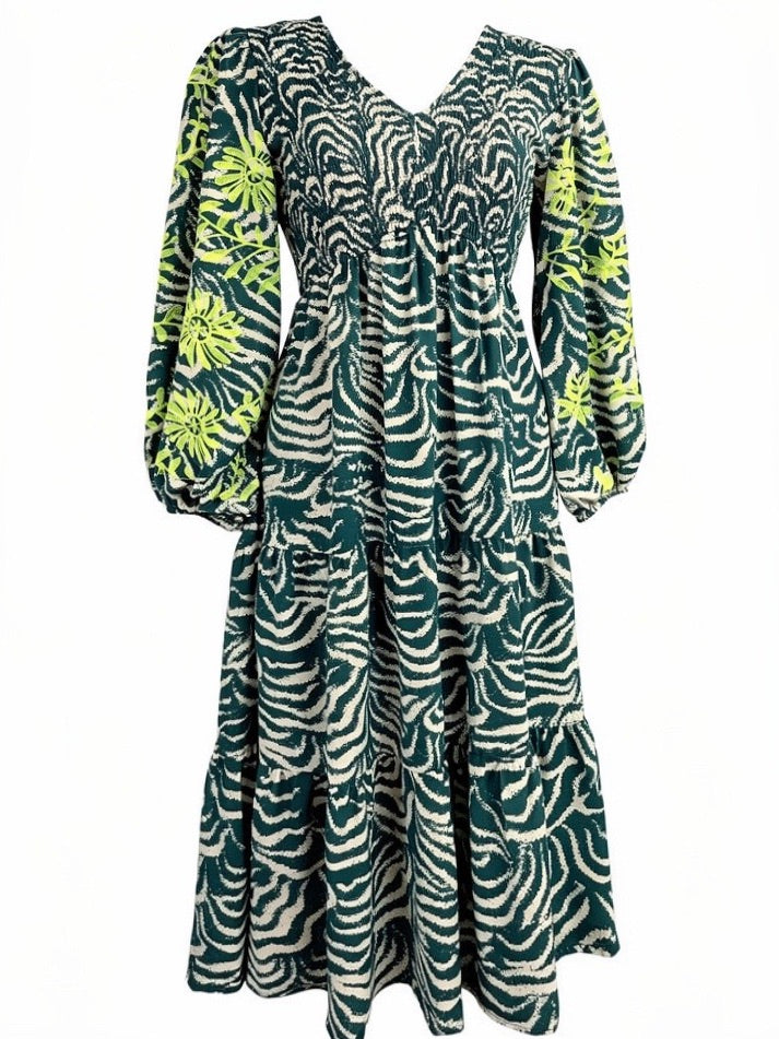 "Calli" Smocked Embroidered Midi Dress - The Katie Grace Boutique