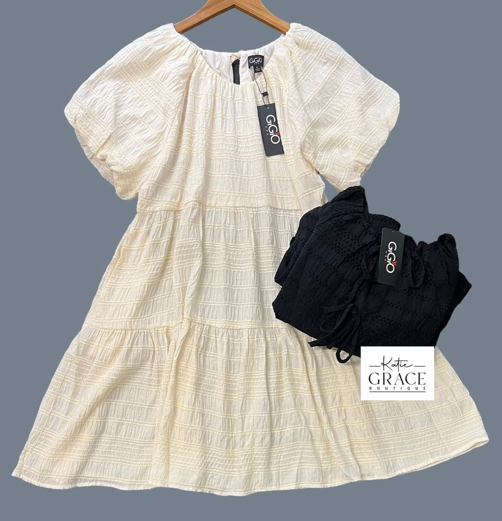 "Reya" Textured Dress w/ Bow Details, 2 colors - The Katie Grace Boutique