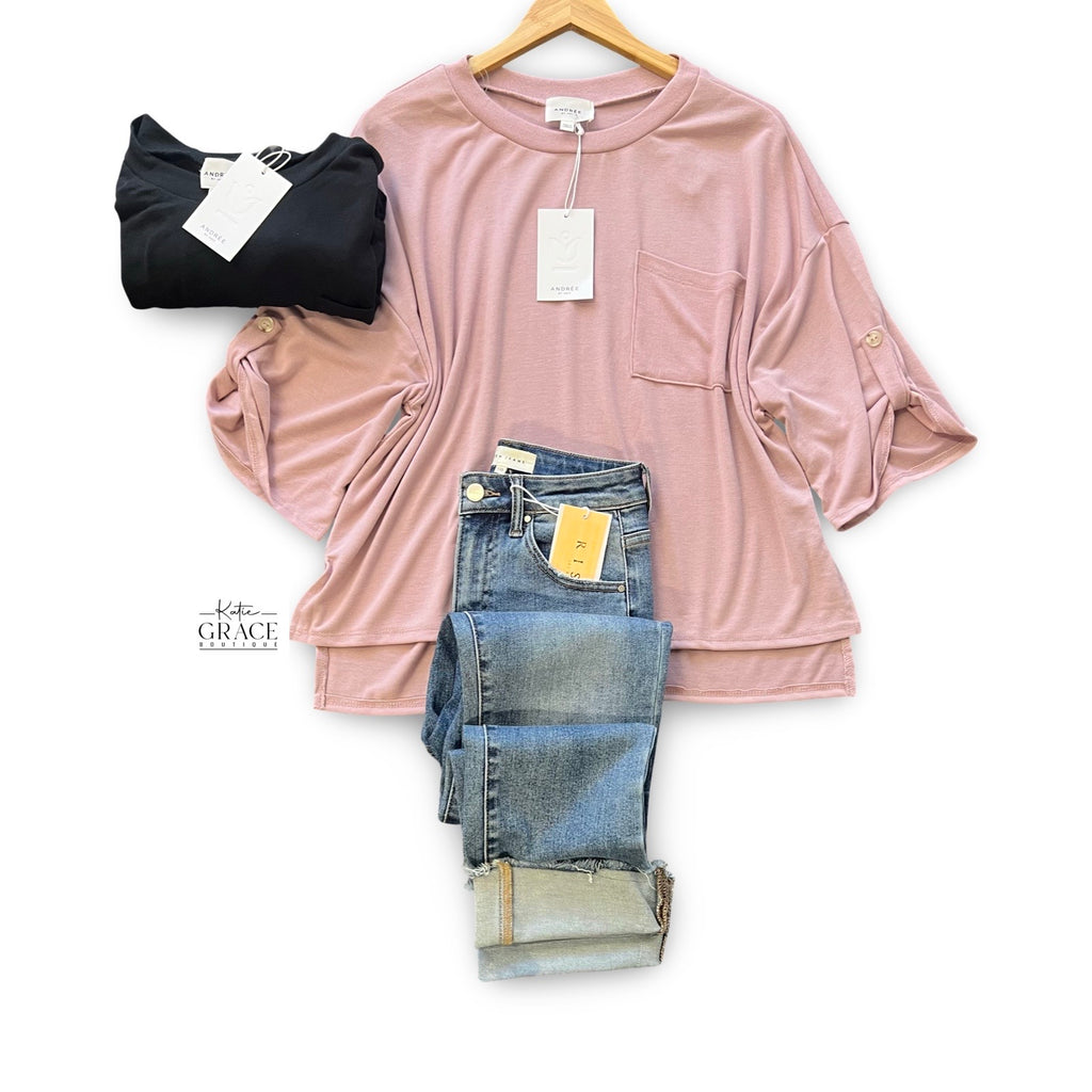 "Bridget" 3/4 Knit Top - The Katie Grace Boutique