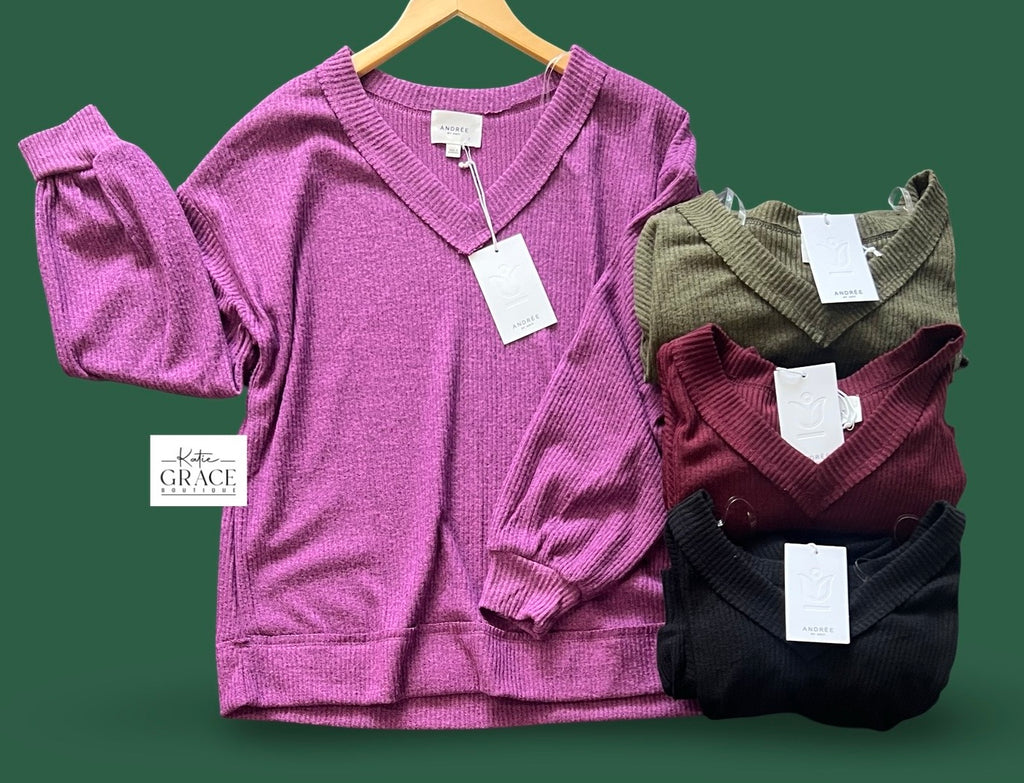 "Andrea" Soft Ribbed Pullover - The Katie Grace Boutique