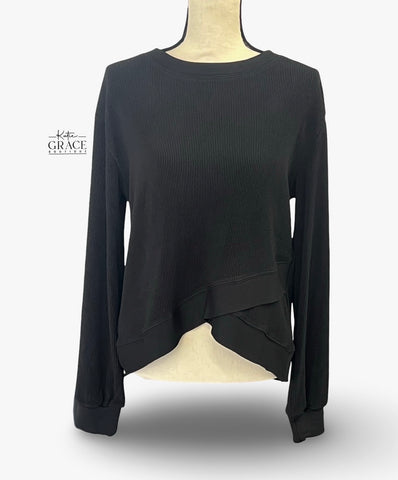 "Leesha" Ribbed Crossover Hem, Black - The Katie Grace Boutique