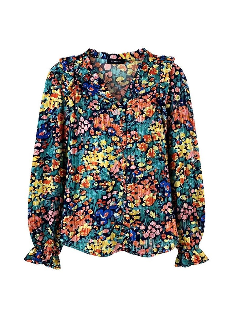 "Cobalt" Floral Blouse - The Katie Grace Boutique