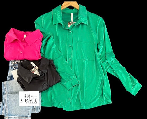 "Mariana" Metallic Button Down Blouse - The Katie Grace Boutique