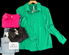 "Mariana" Metallic Button Down Blouse - The Katie Grace Boutique