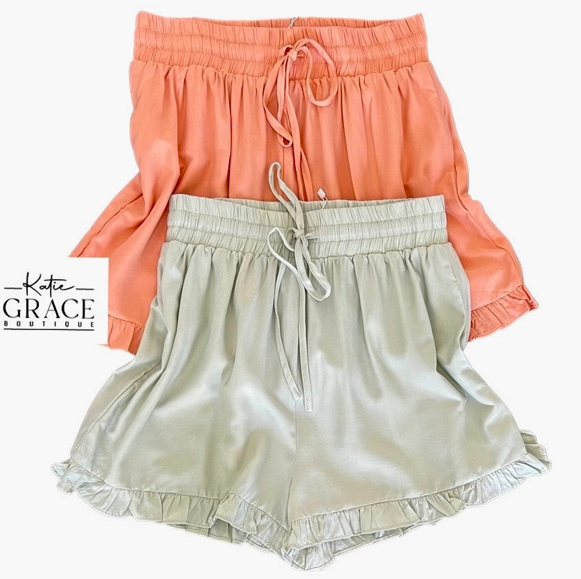 "Amber" Ruffled Hem Shorts - The Katie Grace Boutique