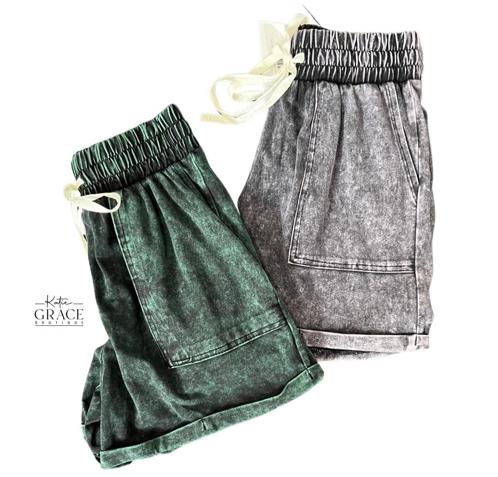 Last One! “Hallie" Mineral Washed Shorts - The Katie Grace Boutique