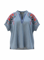"Tori" Embroidered Denim