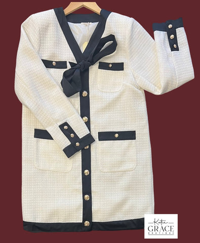 "Amira" Tweed Dress, Ivory - The Katie Grace Boutique