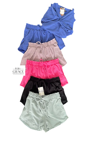 "Erin" Curly  Ribbed Shorts - The Katie Grace Boutique