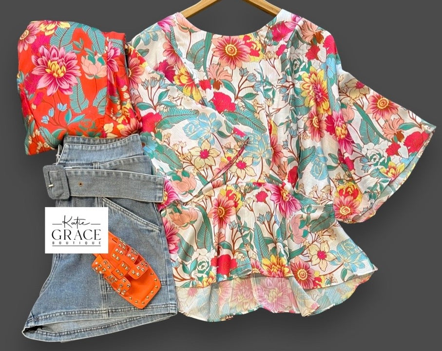 "Kelly" Floral Peplum Blouse - The Katie Grace Boutique