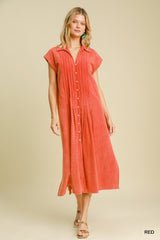 "Becka" Pintuck Washed Midi Dress - The Katie Grace Boutique