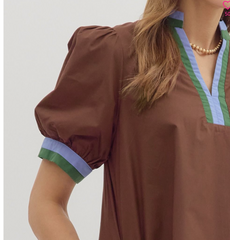 "Kayla" Puff Sleeve Dress, Chocolate - The Katie Grace Boutique