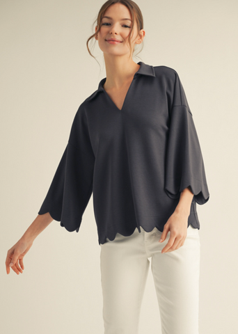 "Terry" Scalloped Luxe Knit Top - The Katie Grace Boutique